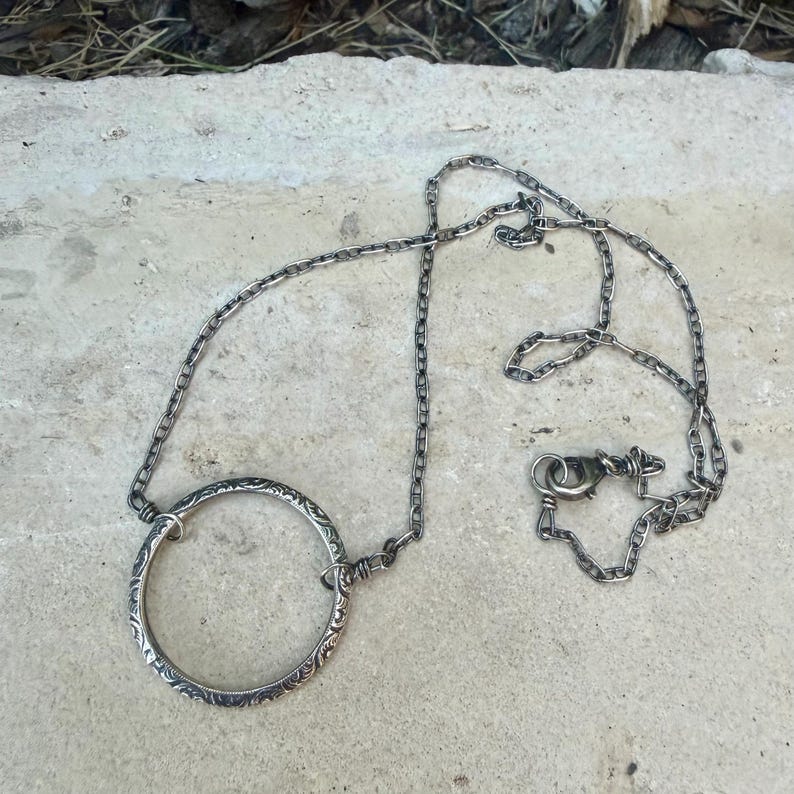 Sterling Silver Circle Necklace • Oxidized Silver Pendant • Everyday Minimalist image 3