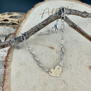 Mixed‑Metal Heart Bracelet • 14k Gold‑Filled Heart • Sterling Silver Chain • Dainty Jewelry image 10