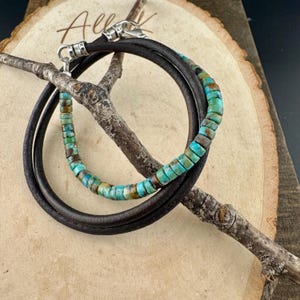 Turquoise Leather Multi Wrap Bracelet – Sterling Silver Unisex Boho Jewelry