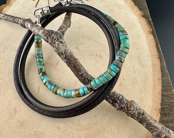 Turquoise Leather Multi Wrap Bracelet – Sterling Silver Unisex Boho Jewelry