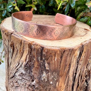 Southwest Copper Embossed Cuff • Raw Copper Bracelet • Hand‑Forged Western Jewelry image 1