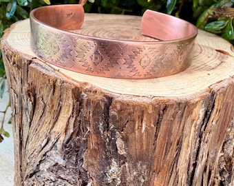 Southwest Copper Embossed Cuff • Raw Copper Bracelet • Hand‑Forged Western Jewelry