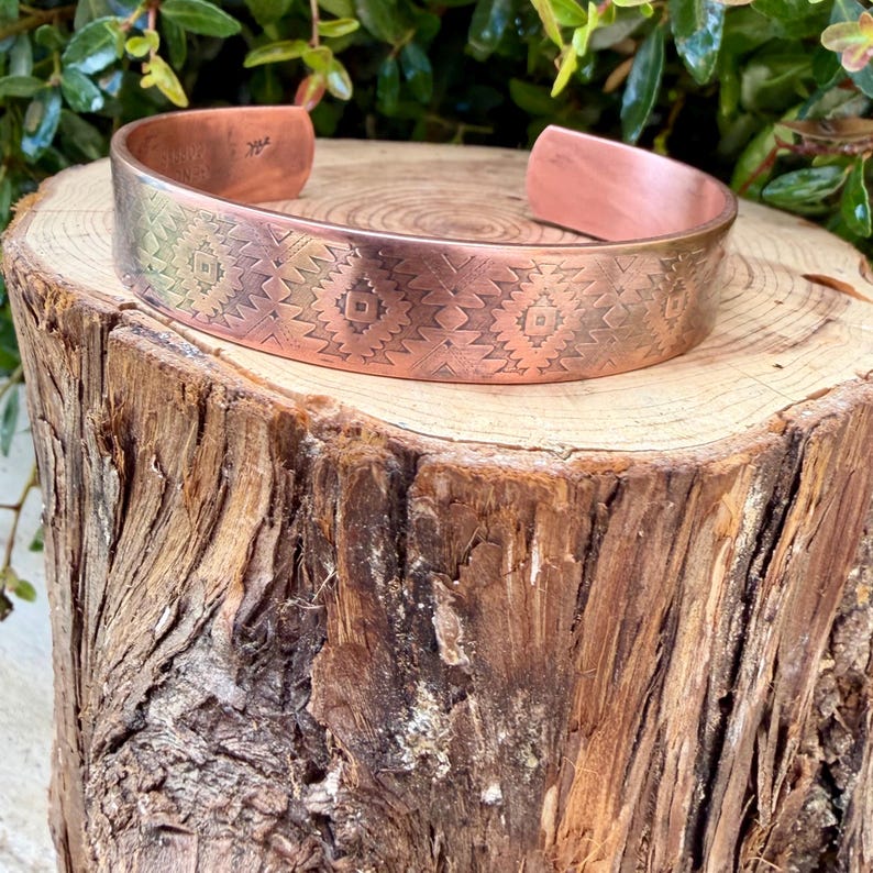 Southwest Copper Embossed Cuff • Raw Copper Bracelet • Hand‑Forged Western Jewelry image 1