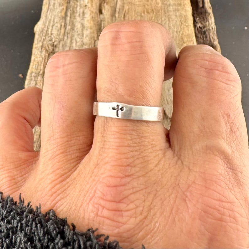 Sterling Silver 4mm Cross Band Ring - Minimalist Faith Jewelry image 9