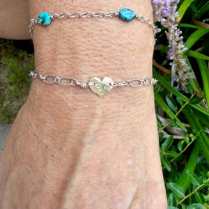 Mixed‑Metal Heart Bracelet • 14k Gold‑Filled Heart • Sterling Silver Chain • Dainty Jewelry image 1