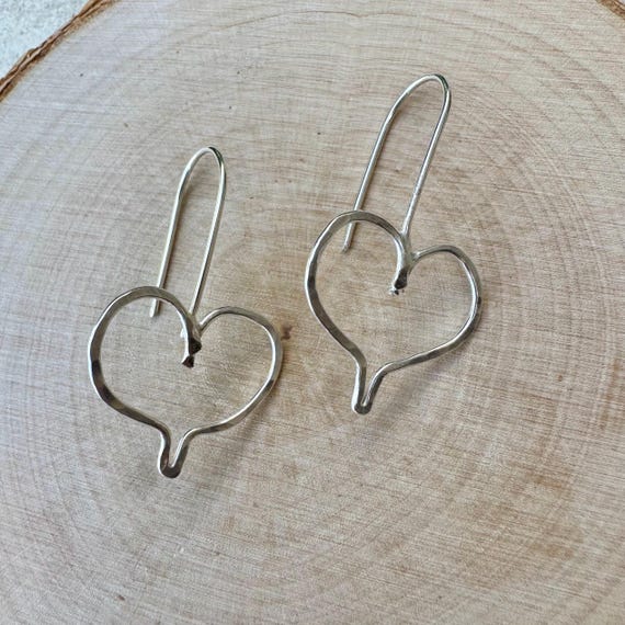 Seamless Heart Handmade Sterling Silver Earrings, Custom Heart Earrings, Romantic Jewelry, Gift for Her