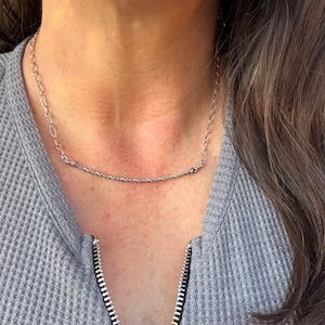 Sterling Silver Bar Necklace • Hand‑Forged Twisted Bar • Rustic Chain image 1