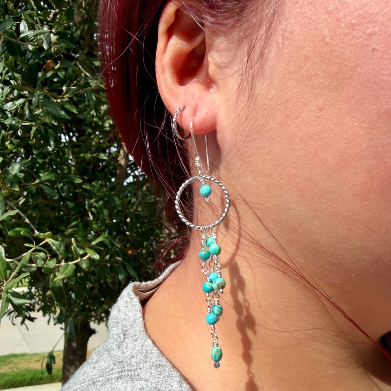 Pendientes de turquesa del suroeste / Pendientes colgantes de plata de ley con turquesa Kingman imagen 7