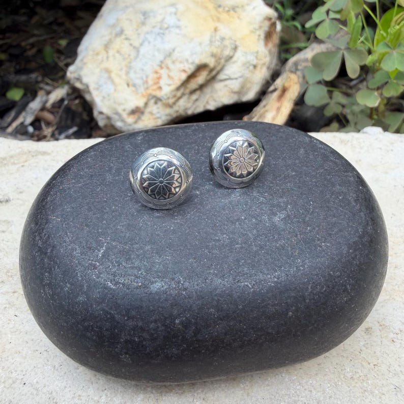 11mm Sterling Silver Stud Earrings • Sunflower • Star •Concho Posts image 6