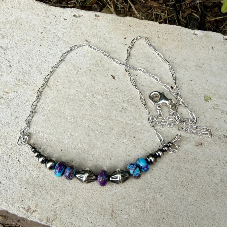 Spotted Purple Mohave Turquoise Necklace • Desert Pearls • Sterling Silver Southwest Jewelry image 6