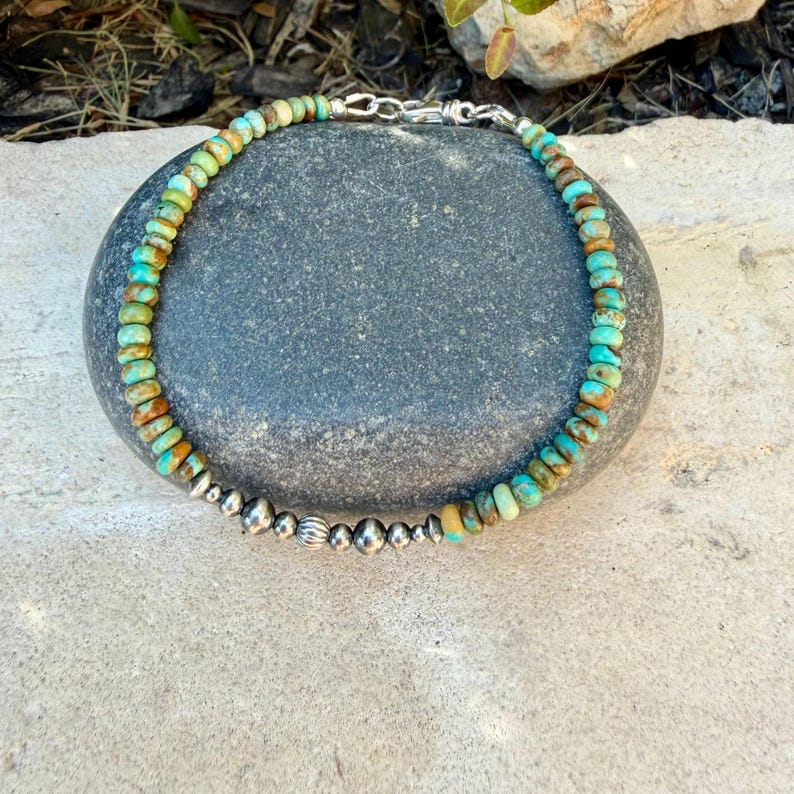Kingman Green Turquoise & Desert Perlenarmband | Sterling Silber südwestlichen Schmuck Bild 5