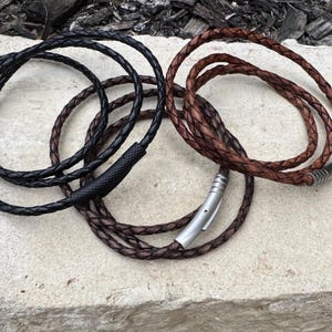Braided Leather Wrap Bracelet - Unisex Gift, Genuine Leather Jewelry