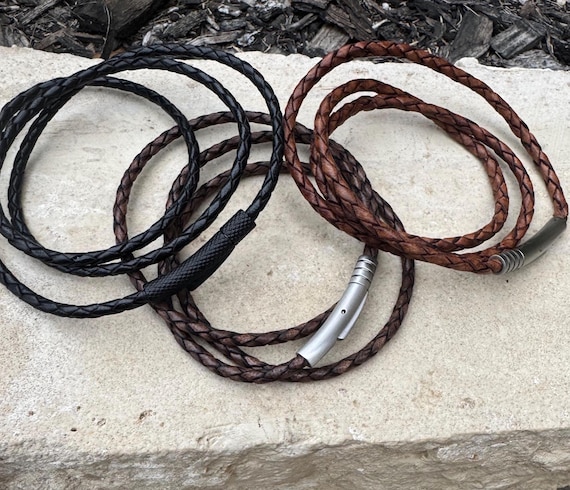 Braided Leather Wrap Bracelet, Bayonet Closure, Triple Wrap Bracelet, Genuine Leather, Leather Jewelry, Gift For Him, Gift For Her