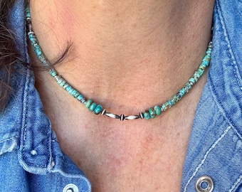 Kingman Turquoise & Navajo Pearl Necklace – Sterling Silver Southwestern Gemstone Jewelry