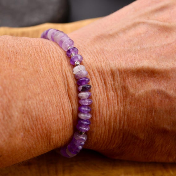 Stretch Amythyst Bracelet with Sterling Silver, Stretch Bracelet, Natural Gemstone Jewelry, Handmade Bracelet