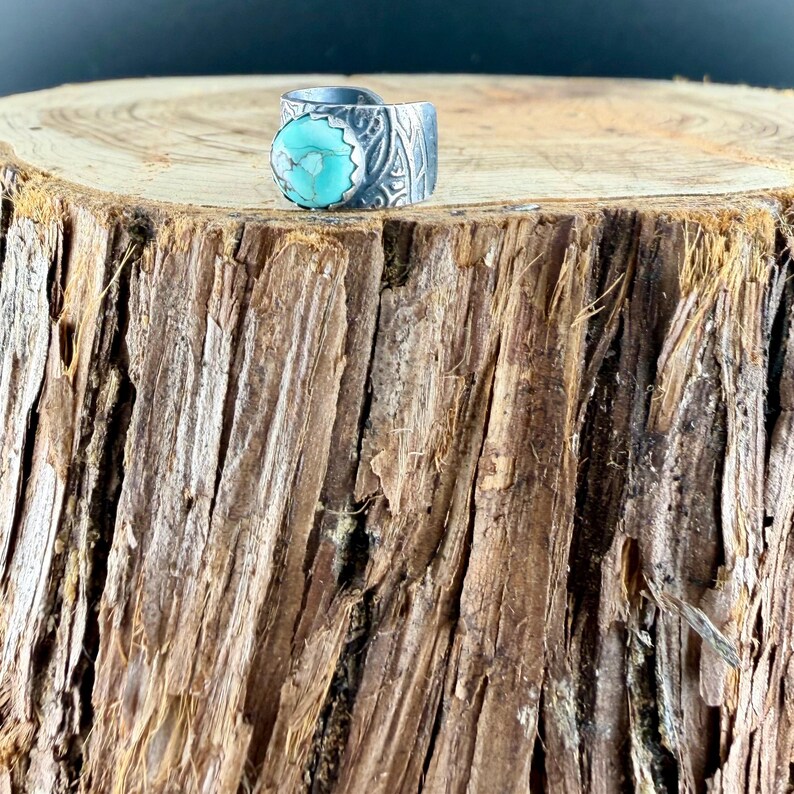 6mm Royston Turquoise Sterling Silver Ear Cuff | Floral Wide Band, No‑Piercing Earring image 7