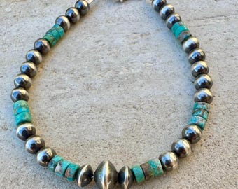 Turquoise & Sterling Silver Desert Pearl Bracelet – Southwestern Boho Jewelry