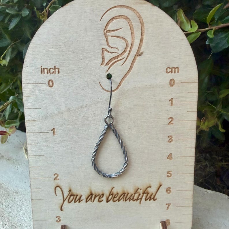 Sterling Silver Teardrop Drop Earrings – Rustic Twisted Wire Pattern image 2