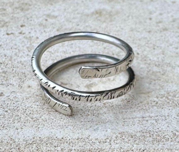 Double Coil Bypass Ring, Textured Thumb Ring, Index Finger Ring, Coil Ring, Unique Statement Ring, Stylish Jewelry Gift