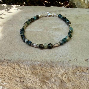Blue Tourmaline Bracelet • 4mm Stones • Bali Silver Accents image 8