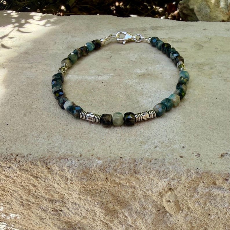 Blue Tourmaline Bracelet • 4mm Stones • Bali Silver Accents image 8