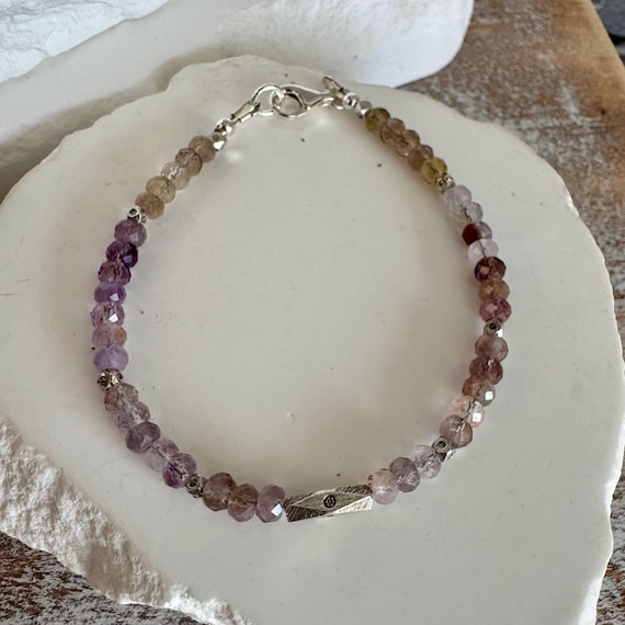 Auralite 23 Bracelet, Cacoxenite Gemstone Bracelet, Natural Gemstone, Sterling Silver Beaded Bracelet, Rare Gemstone Jewelry
