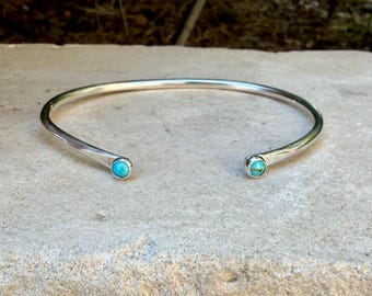 Manchette Dainty Kingman turquoise • Argent sterling • Bracelet minimalisme sud-ouest