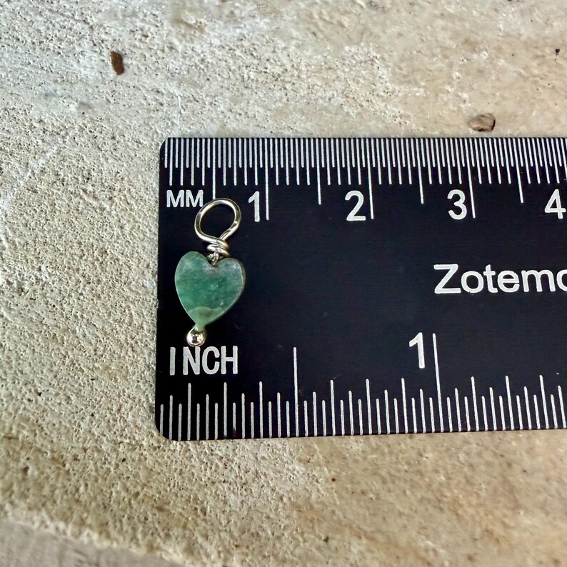 African Green Dragon Heart • 6mm Tiny Stone Charm • Sterling Wrapped immagine 3