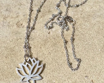 Sterling Silver Lotus Necklace • Petite Charm • Delicate Satellite Chain