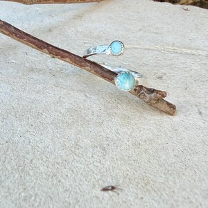 Larimar Sterling Silver Ring • Adjustable Double Bezel • Sky‑Blue Caribbean Stone imagen 7