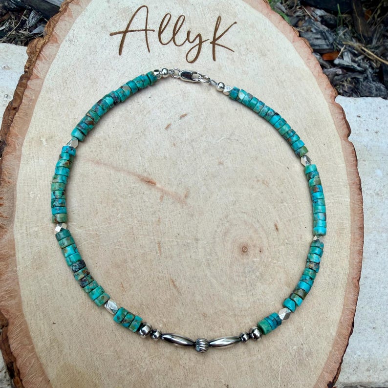 Sterling Silver Desert Pearl Anklet • Turquoise Heishi • Southwest Jewelry immagine 8