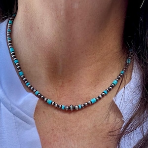 Authentic Navajo Pearls and Kingman Turquoise Gemstone Necklace