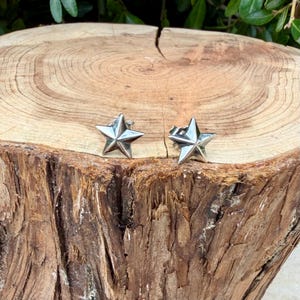 Sterling Silver 3D Star Stud Earrings · Western & Southwestern Rustic Minimal Star Posts image 1