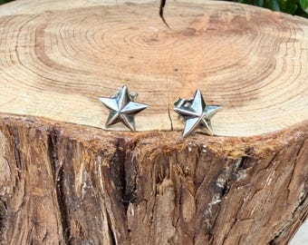 Sterling Silver 3D Star Stud Earrings · Western & Southwestern Rustic Minimal Star Posts