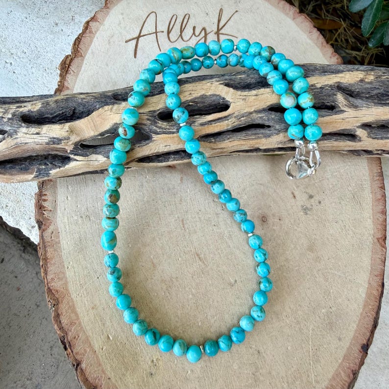 Kingman turquoise choker • Kralen van 4-5 mm • Lichtblauwe turquoise ketting • Sterling zilveren tussenstukjes afbeelding 4