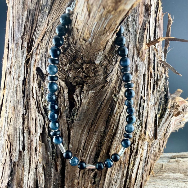 Blue Tiger’s Eye Onyx Bracelet • Hawk’s Eye • Sterling Silver Jewelry image 6