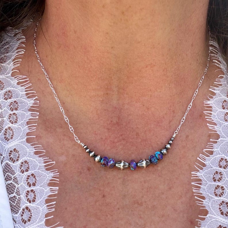 Spotted Purple Mohave Turquoise Necklace • Desert Pearls • Sterling Silver Southwest Jewelry image 7