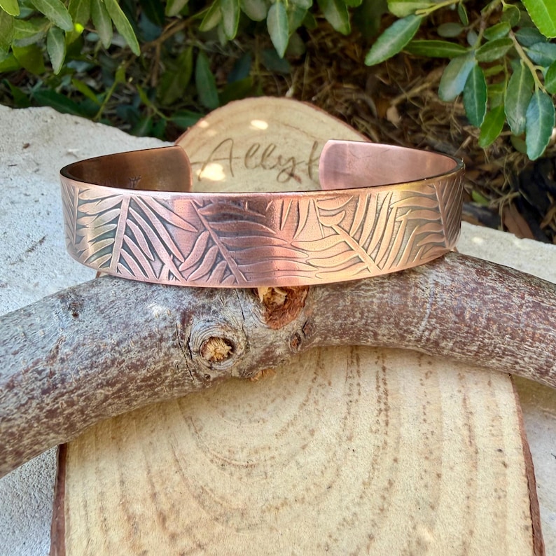 Leaves Embossed Copper Cuff • Rustic Raw Copper Bracelet • Hand‑Forged Southwestern Jewelry image 6