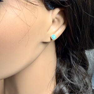 5mm Turquoise Stud Earrings Sterling Silver • Kingman Turquoise Blue Green Cabochon Posts image 5