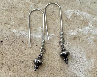 Navajo Pearl Drop Dangle Earrings - Sterling Silver Handcrafted Jewelry
