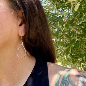 Sterling Silver Teardrop Drop Earrings – Rustic Twisted Wire Pattern image 4