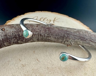 Sterling Silver Turquoise Cuff Bracelet • 6mm Kingman • Double Reverse Bezel