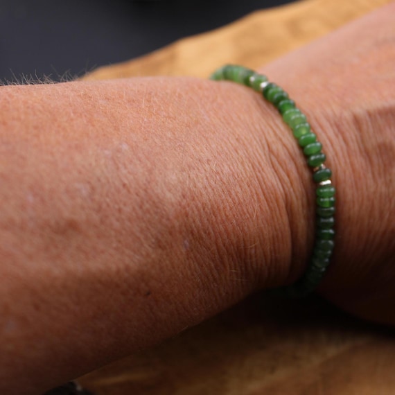 Stretch Russian Jade Sterling Silver Bracelet, Stretch Beaded Bracelet, Natural Gemstone Jewelry, Handmade Bracelet