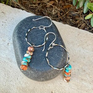 Sterling Silver Spiny Oyster & Turquoise Dangle Drop Earrings • Long Drop Style image 2