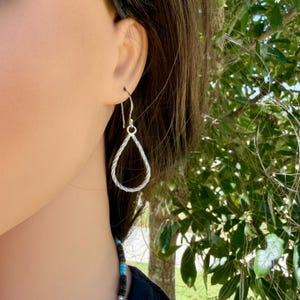 Sterling Silver Teardrop Drop Earrings – Rustic Twisted Wire Pattern image 9