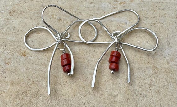 Sterling Silver Bow Earrings, Handmade Jasper Earrings, Custom Gemstone Option, Unique Earring Design, Gift for Her