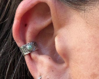 4mm Black Bridge Variscite Ear Cuff • Sterling Band • Fine Silver Bezel • No Piercing