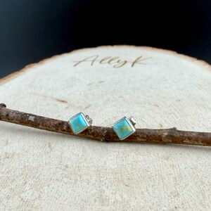 5mm Turquoise Stud Earrings Sterling Silver • Kingman Turquoise Blue Green Cabochon Posts image 9
