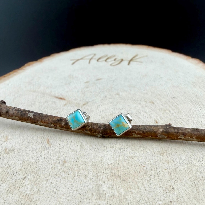 5mm Turquoise Stud Earrings Sterling Silver • Kingman Turquoise Blue Green Cabochon Posts image 9