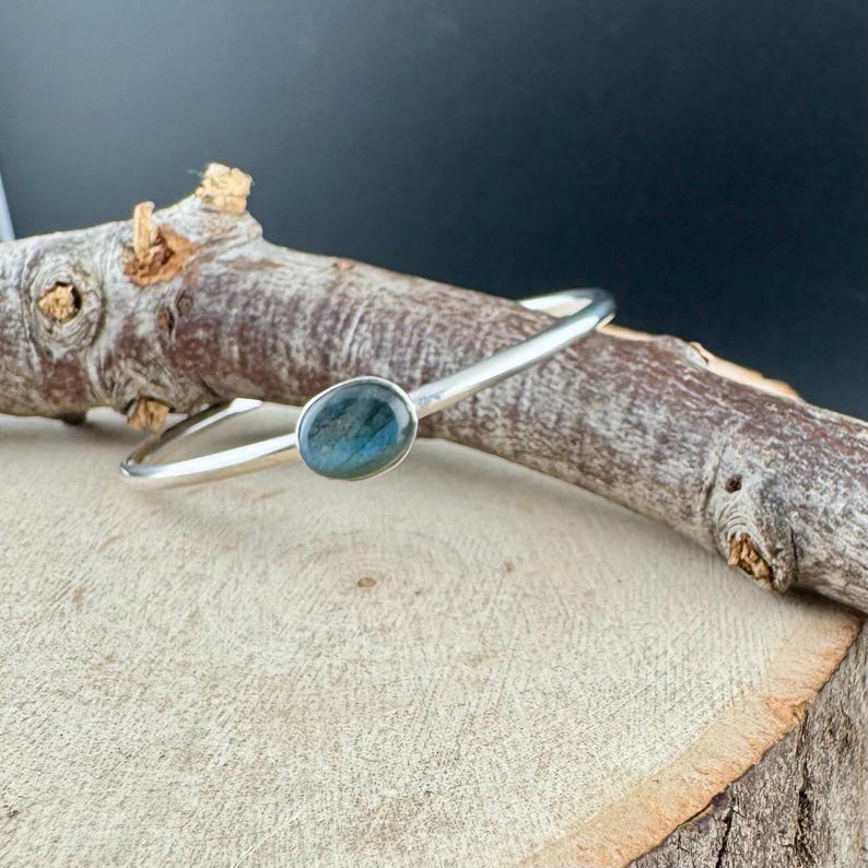 Blue Labradorite Cuff Bracelet – Handcrafted Adjustable Sterling Silver Jewelry image 2